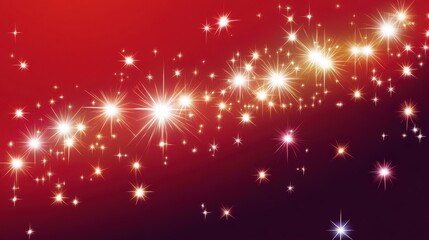 Obraz premium A breathtaking display of sparkling fireworks against a vibrant red and dark background. A dazzling celestial light show. A stunning and mesmerizing night sky pattern.