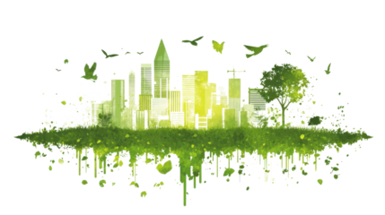 green city skyline isolated on transparent background