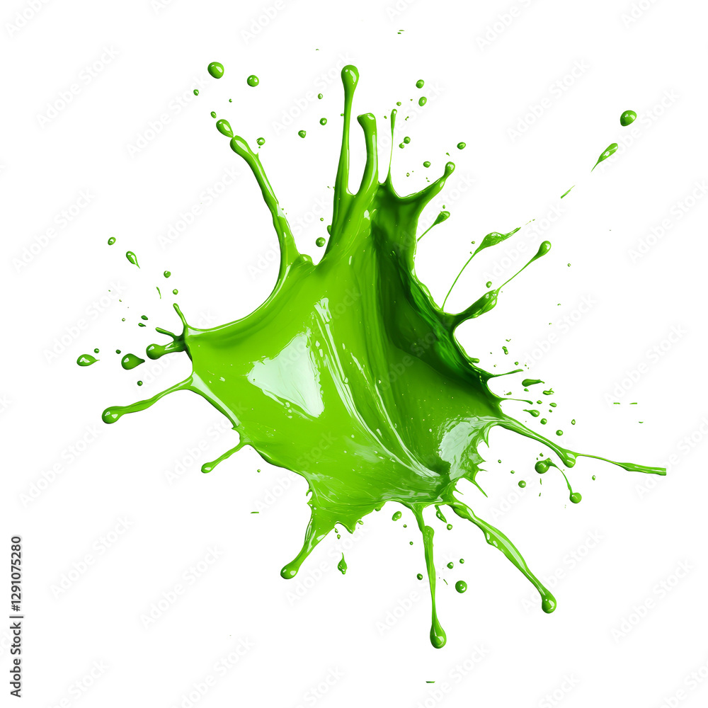 Poster bright green paint splash isolated on a transparent background creating an energetic and dynamic vis