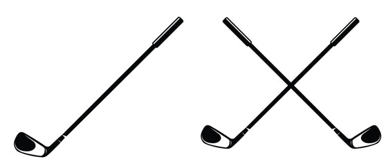 golf club icon. Stick golf icon vector design template. Pair of iron or wedge golf club flat vector icon for sports apps, websites. Crossed Stick Golf Badge Logo Graphic.