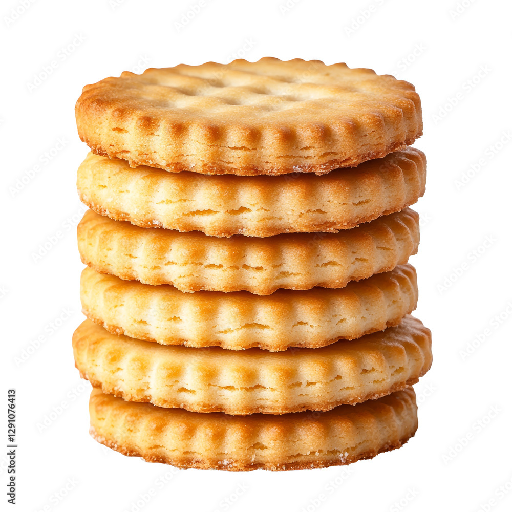 Poster a stack of delicious butter biscuits arranged neatly against a clean transparent background for a si