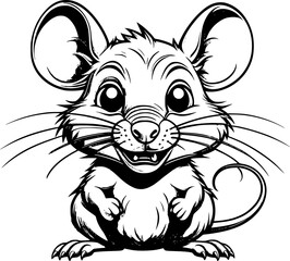 Angry rat illustration in black ink on white background