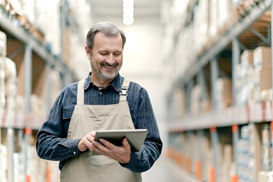 Warehouse Manager Using Tablet for Inventory Management in Storage Facility