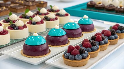 Sweet Delights: An array of exquisitely crafted desserts, featuring vibrant fruits, artistic presentations, and irresistible textures
