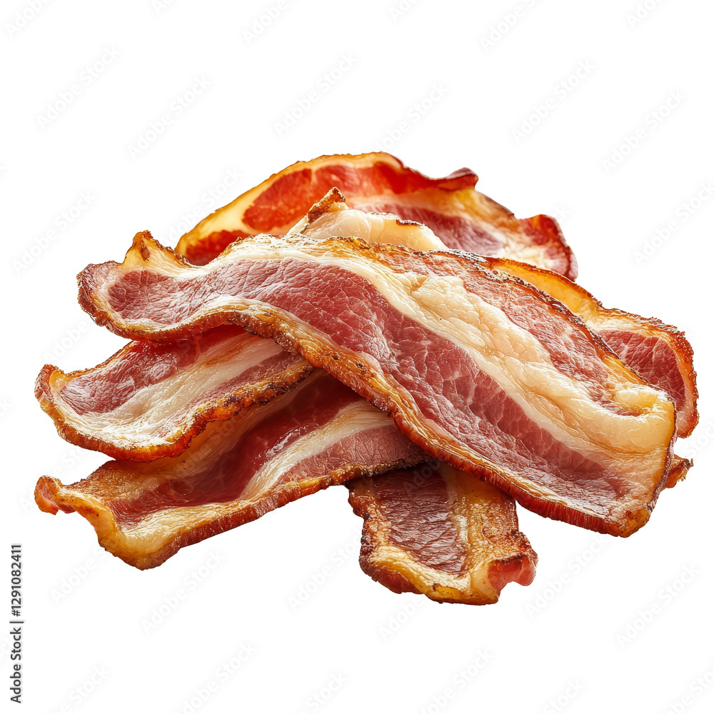 Poster crispy bacon strips arranged on a clean transparent background for a clear food presentation, bacon 