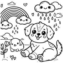 Fototapeta premium Dog Cute Line Art Coloring Book for Kids & Adults - Printable Digital Download, Adorable Dog Designs, Relaxing Animal Coloring Pages