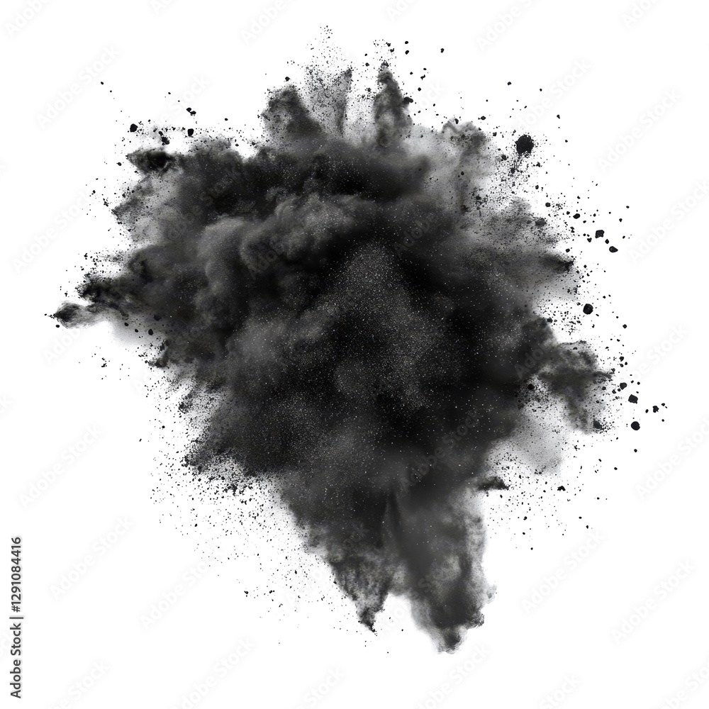 Poster black powder explosion isolated on a transparent background showcasing dynamic dispersion and textur