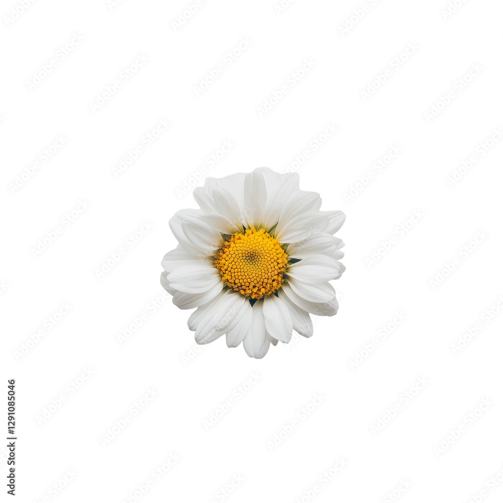 Poster top view of a delicate daisy flower on a solid transparent background highlighting its vibrant yello