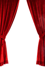 red curtain on white background, Open Red stage curtain, photo, png isolated on transparent background