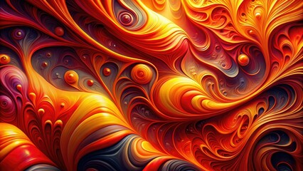 Abstract digital art: vibrant red, orange, yellow shapes flow in surreal, modern design.