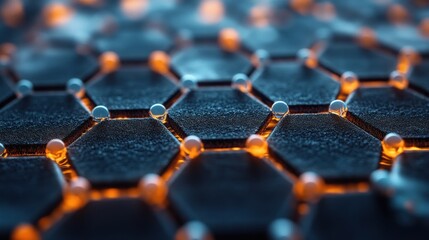 Obraz premium Abstract honeycomb pattern, futuristic technology background, illuminated hexagons, potential use in science or tech