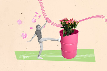Creative composite sketch design artwork collage of international woman day bloom season holiday...