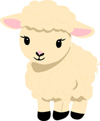 Adorable cartoon lamb with fluffy white wool and a sweet smile, perfect for children's designs, nursery decor, and Easter themes. This cute sheep illustration adds a warm and playful touch to any proj