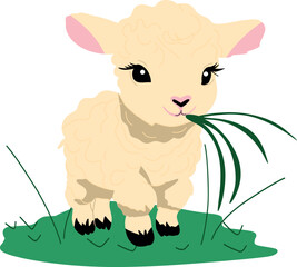Adorable cartoon lamb with fluffy white wool and a sweet smile, perfect for children's designs, nursery decor, and Easter themes. This cute sheep illustration adds a warm and playful touch to any proj