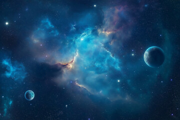 Fototapeta premium Celestial Nebula with Planets in a Cosmic Landscape