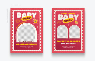Baby shop flyer template. Editable square flyer templates for kids. Minimalistic baby flyer design concept.