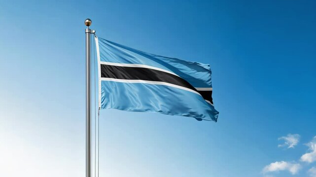 National flag of Botswana waving on blue sky, banner on the wind