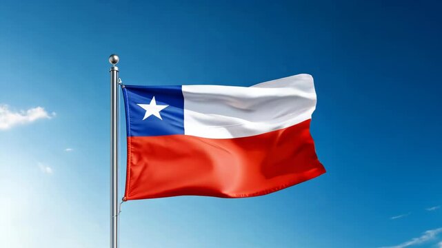National flag of chile waving on blue sky, banner on the wind