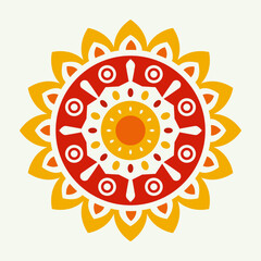 Traditional Folk Art Pattern with Decorative Ornamental Sun. A vibrant vector illustration featuring a symmetrical folk art design for Maslenitsa. Inspired by Slavic traditional motifs