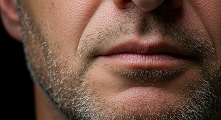 Obraz premium Close-Up Photograph of Mature Man's Lips and Beard - Facial Hair Detail and Skin Texture