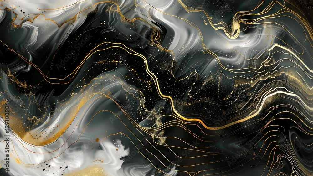 Poster dynamic swirling patterns in black and gold create a captivating abstract design with smooth texture