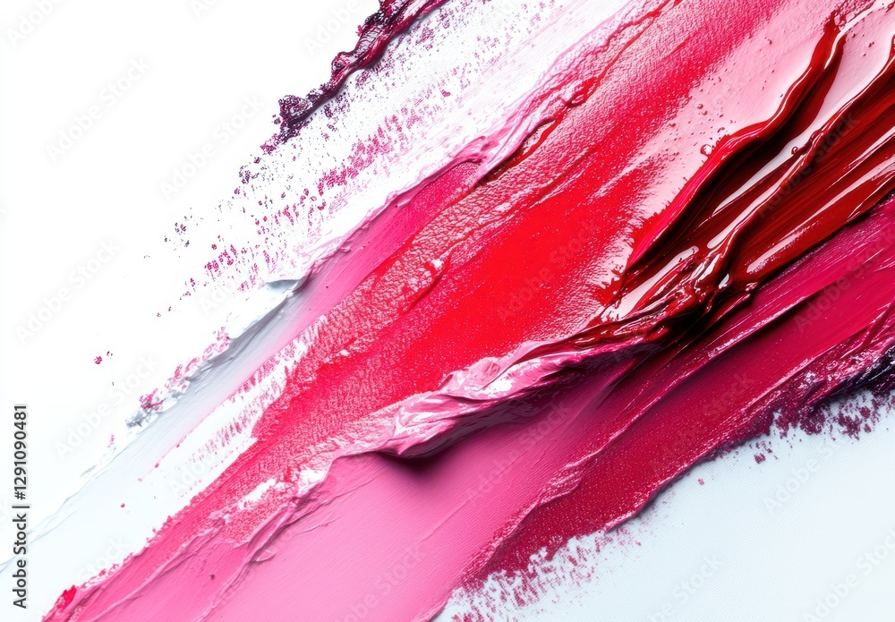 Poster abstract close-up of vibrant red and pink paint strokes on white canvas creating a dynamic and textu