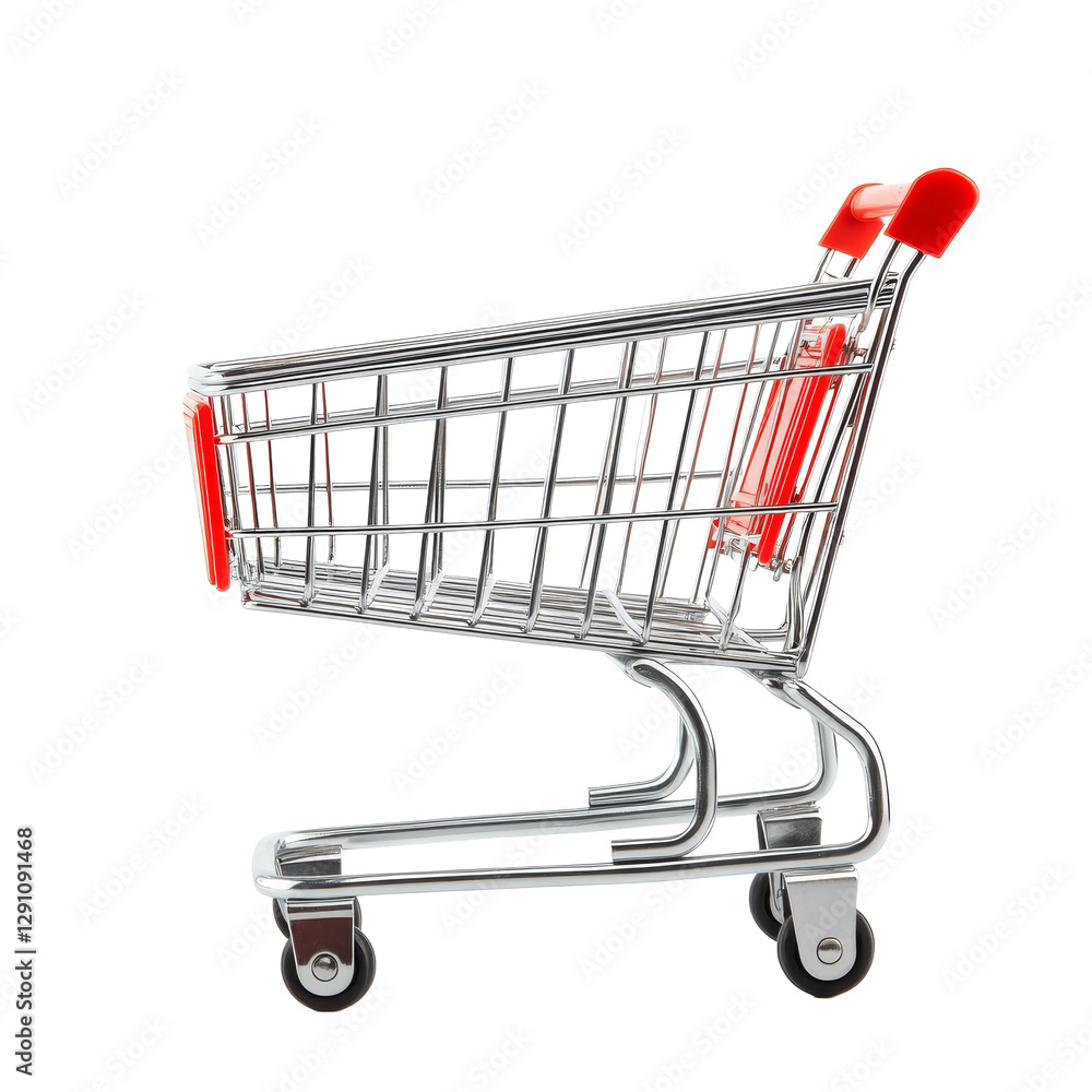 Poster empty shopping cart isolated on a transparent background ready for groceries and retail needs, empty