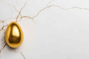 Fototapeta premium Golden egg resting on cracked surface, symbolizing luxury and ne
