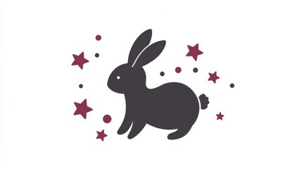 Obraz premium Cute Rabbit with Stars and Dots Illustration,Digital Easter Bunny Stickers
