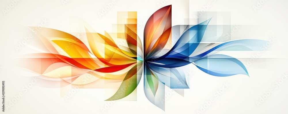 Poster a colorful abstract design featuring flowing shapes in vibrant hues, creating a sense of movement an