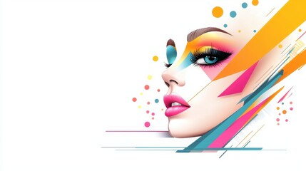 A vibrant, artistic depiction of a woman's face with colorful makeup and abstract elements, showcasing creativity and modern design.