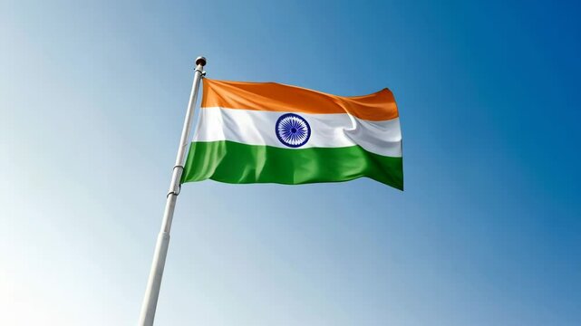indian national flag India waving on blue sky, banner on the wind