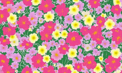 Spring soft flower pattern, soft green, yellow, pink color floral texture background. Pastel colored floral seamless pattern for background, fabric, textile, wallpaper, wedding, banner, decoration.	