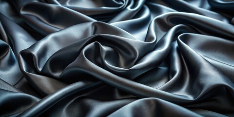 Fototapeta premium Deep black satin's luxurious texture photographed up close; a lavish fashion background.