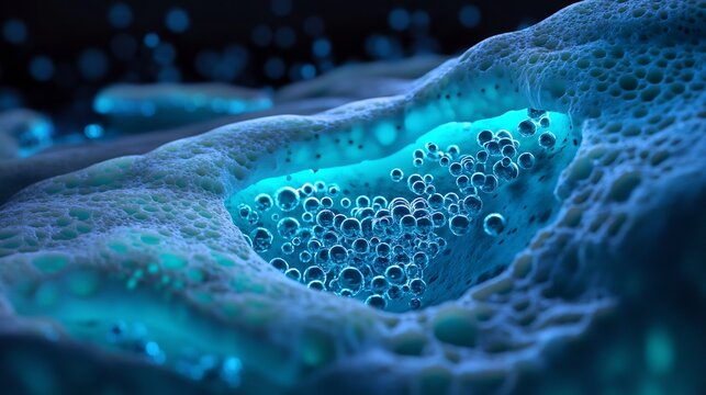 Vivid digital art showing fermentation yeast high detail bubbles of carbon dioxide glowing liquid medium ultra realistic representation of ethanol synthesis lab accurate textures cinematic perspective