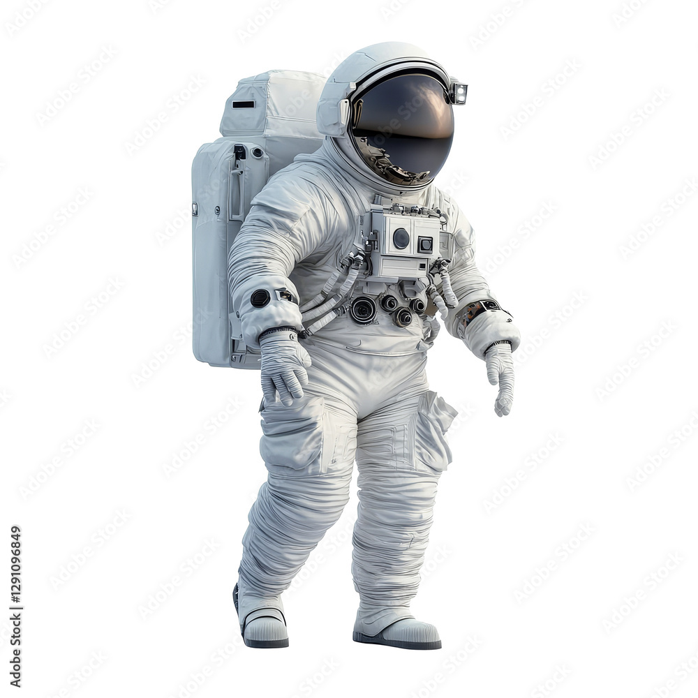 Poster astronaut in isolated space suit exploring a barren environment in outer space, space explorer isola