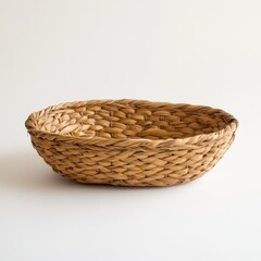 Natural Woven Oval Basket on White Background