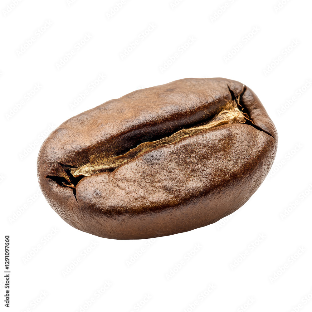 Poster the unique profile of a single coffee bean captured from a different angle against a transparent bac