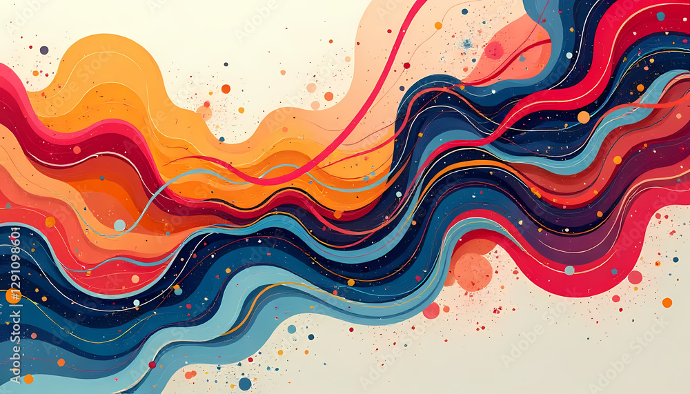 Poster abstract colorful wave painting with dots and lines
