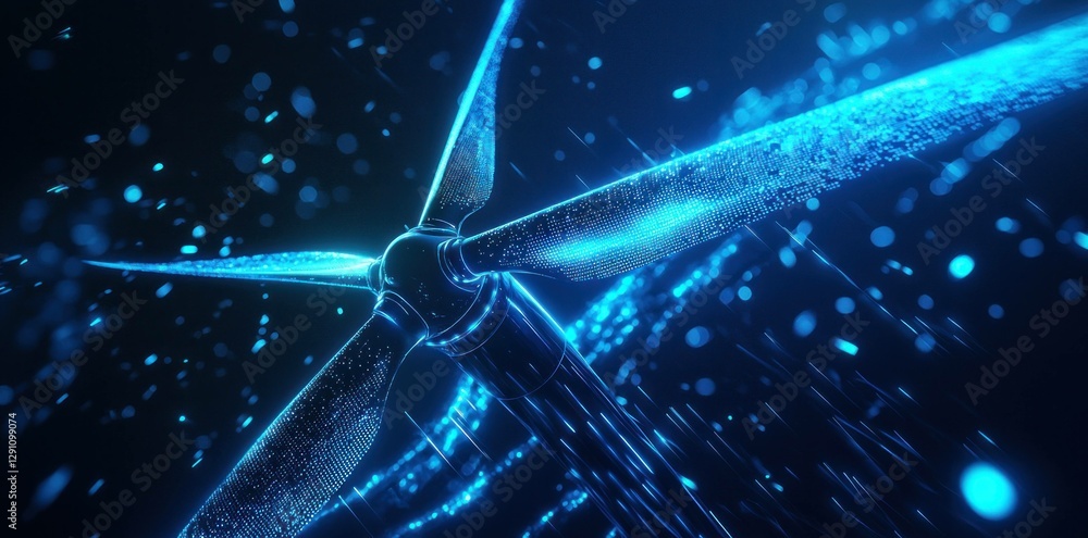 Aufkleber futuristic wind turbine design with glowing blue elements and abstract patterns, emphasizing renewab