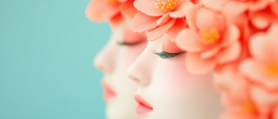 Artistic Portrait of Two Faces Adorned with Flowers
