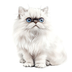 Elegant Persian cat with striking blue eyes sitting gracefully against a transparent background, Graceful Persian Cat on transparent background Elegant Feline