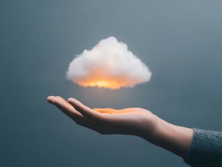 Hand holding a Cloud with Golden Light