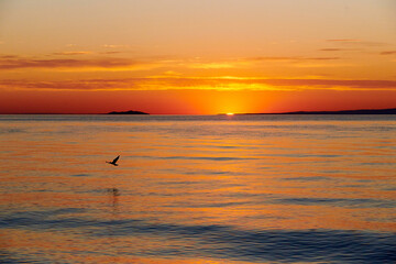 Dawn on Lake Alakol. Lake Alakol is a salt lake located in the Zhetysu and Abay regions of the Republic of Kazakhstan. Blur effect.