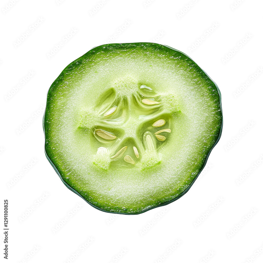 Poster freshly sliced cucumber on a clean transparent background showcasing its vibrant green color and jui