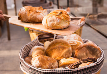 Golden buns of freshly baked wheat bread
