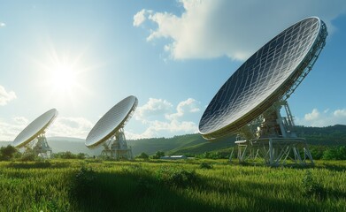 Obraz premium Radio Telescopes in a Green Valley