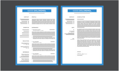 Minimalist resume and cover letter layout design. Professional resume cv template. Vector illustration