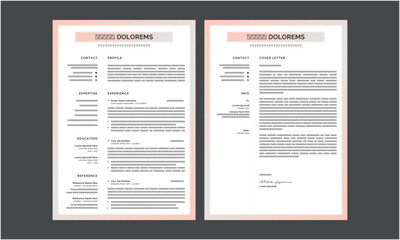 Minimalist resume and cover letter layout design. Professional resume cv template. Vector illustration