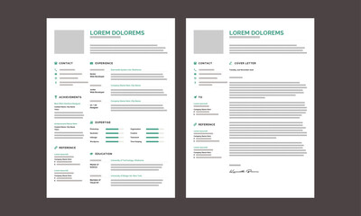 Minimalist resume and cover letter layout design. Professional resume cv template. Vector illustration